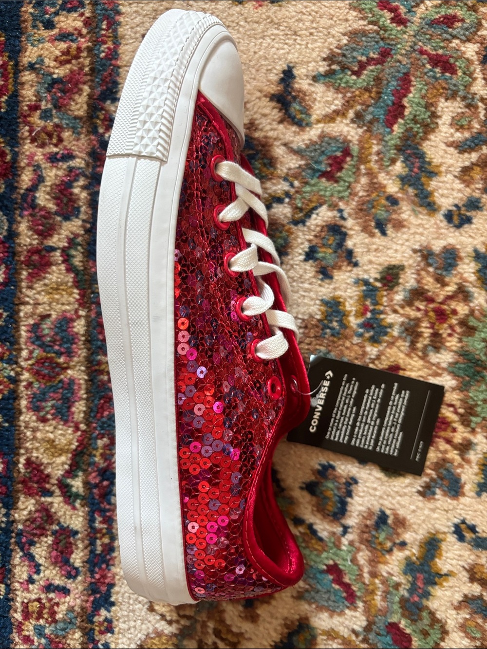 Converse Women’s Red Sequin Low Top Sneakers - Picture 4 of 4